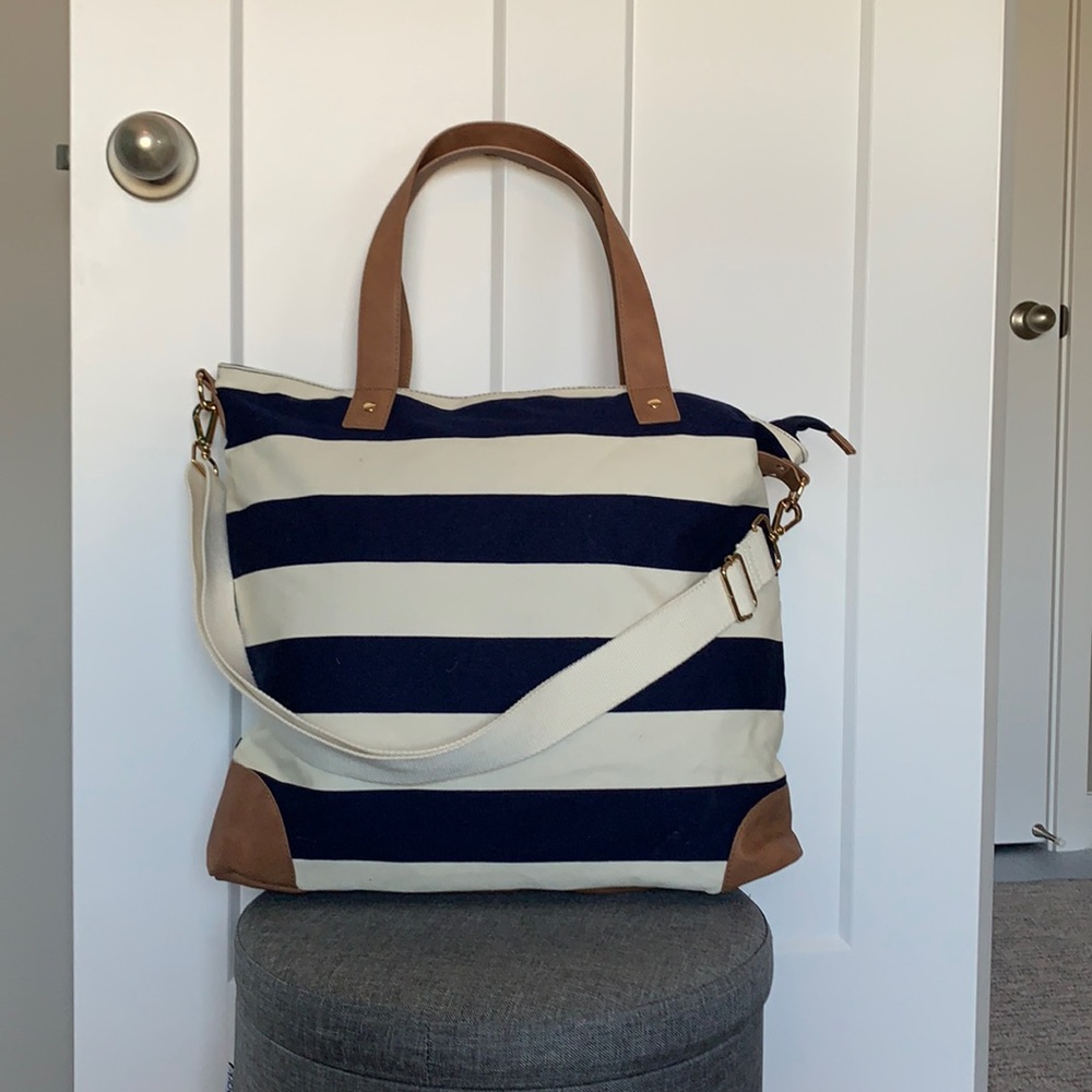 Extra large striped crossbody tote bag!